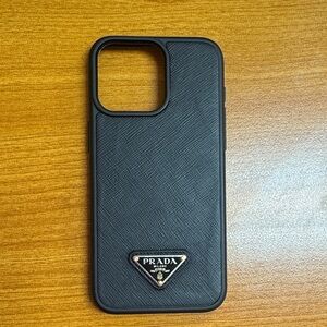 Prada Saffiano Leather Black Phone Cover for IPhone 15 Pro Max.